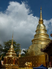 Pagoda at Wat Phra Sing in Chiang Mai; Thailand with gray-looking sky or overcast sky