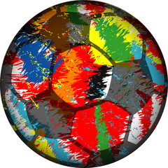 Soccer ball / football illustration, grungy style with varoius national soccer team colors.