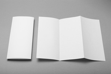 Tri fold brochure blank mockup. Booklet background.