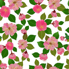 Seamless spring background with white flowers with green and yellow leaves