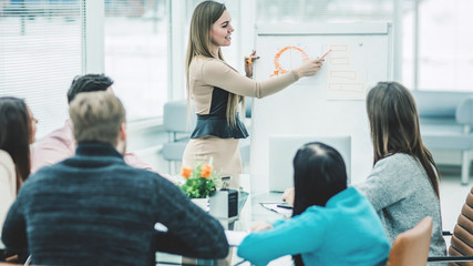 Fototapeta premium Manager conducts the presentation of the new advertising project