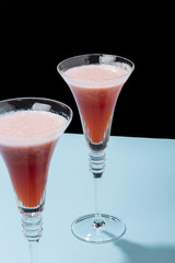 Rossini, a cocktail with Prosecco or champagne and strawberry puree, in a pop contemporary style