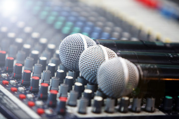microphone with audio studio sound mixer background