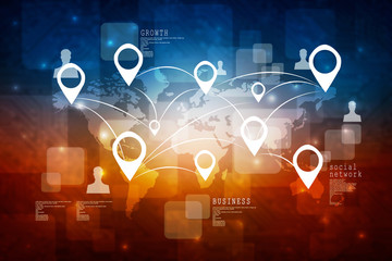 2d rendering Red map pointer with world map