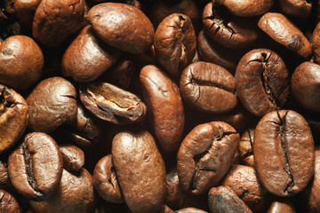 Roasted coffee beans close-up