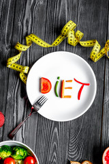 concept slimming diet fresh vegetables on wooden background top 