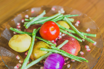 Colorful Fresh Fruits and Vegetables on a plate