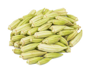 Heap of Green okra Vegetable or Lady Finger, Bhindi isolated on White Background