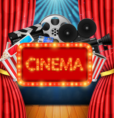 Cinema neon sign , Cinema background illustration