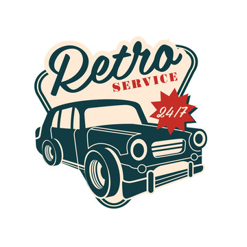 Retro car service logo, 24 7 retro vintage label vector Illustration on a white background