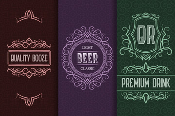 Beverage packaging design. Set of alcohol drink bottles labels.