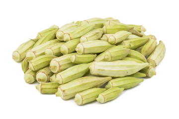 Heap of Green okra Vegetable or Lady Finger, Bhindi isolated on White Background
