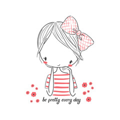 Cute girl with bow. Vector illustration for clothing