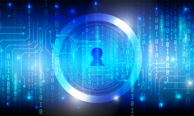 Fototapeta premium Hi Technology Key Hole Circle Panel Cyber Security Vector Background. Abstract Blue Circuit Board With Binary Digital Number Protection Code.