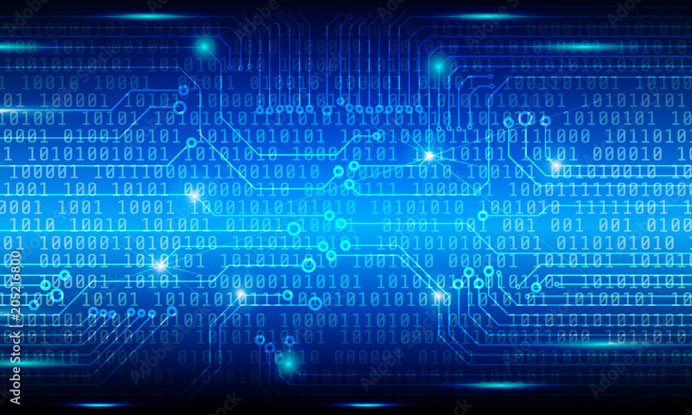 Poster Security Hi Tech Blue Binary Digital Number Idea Concept On Circuit Board Vector Background. 