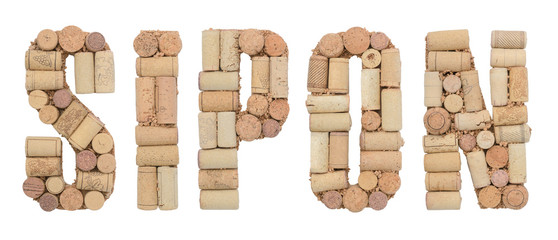 Grape variety Sipon made of wine corks Isolated on white background