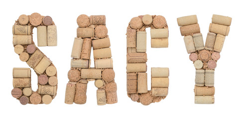 Grape variety Sacy made of wine corks Isolated on white background
