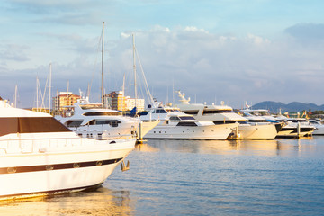 Fototapeta premium View of Harbor and marina with moored yachts