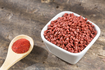 Organic powdered achiote powder. achiote natural pigment - Bixa orellana