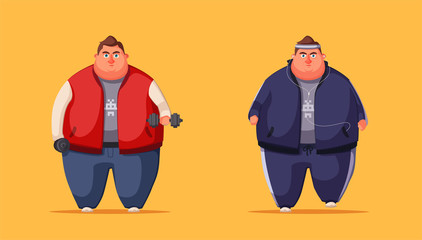 Fat man. Running and activity lifestyle concept. Cartoon vector illustration