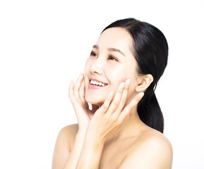 close up Beautiful woman face with skin care concept