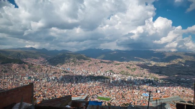 Timelapse of the city of La Paz during sunny day, Bolivia. Version of clip with more sky.