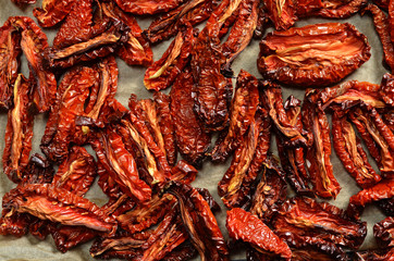 Dried tomatoes on baking paper