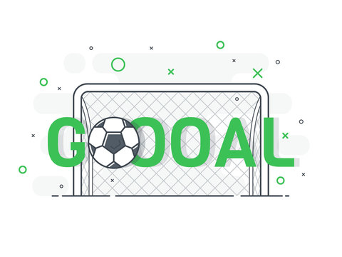 Goal sign and football / soccer ball. Trendy flat vector on white background. Vector Illustration. 