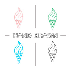 Ice cream cone hand drawn icons set