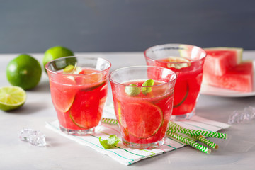 watermelon lemonade with lime and mint, summer refreshing drink
