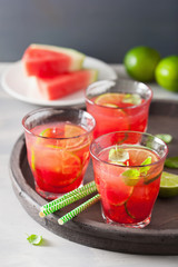 watermelon lemonade with lime and mint, summer refreshing drink