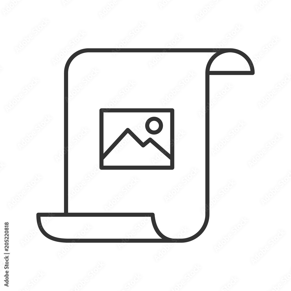 Poster paper scroll with image linear icon