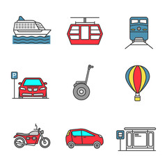 Public transport color icons set