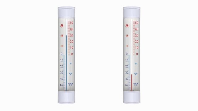 Two thermometers show decreasing and increasing temperature.
Animation with alpha channel (Photo-PNG).