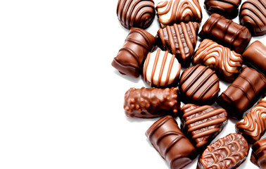 Assortment of chocolate candies sweets isolated