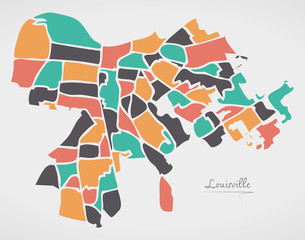 Louisville Kentucky Map with neighborhoods and modern round shapes