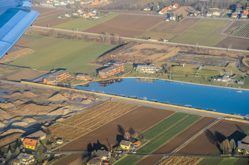 Landschaft See Häuser Luftaufnahme Fernweh 