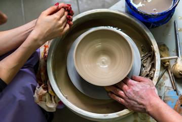 Working on potter's wheel close