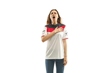egyptian fan celebrating on white background