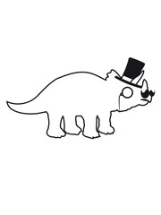 Triceratops sir herr gentlemen mustache schnurrbart monokel brille zylinder hut hörner silhouette schwarz umriss dino dinosaurier saurier clipart comic cartoon design