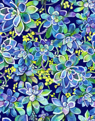 .Watercolor succulents. Seamless pattern with watercolor succulents isolated on white background. Handpainted stock clipart