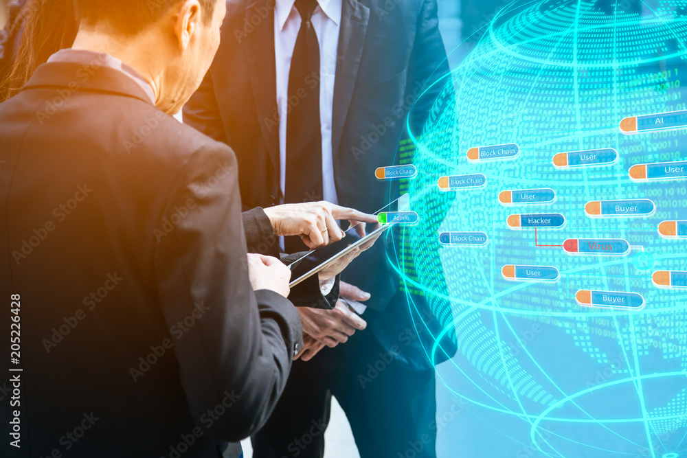 Aufkleber business and technology concept.block chain network and programming concept on virtual screen backgr