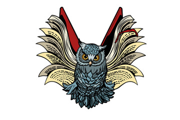 owl book flies, isolate on white background