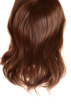 back of brunette hair wig isolated