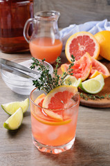 Muddled lime and thyme, combined with fresh grapefruit juice and delicious bourbon  .  
