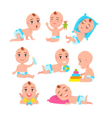Babys Activities Collection Vector Illustration