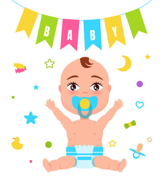 Baby Poster Child and Flag Vector Illustration