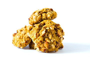 Homemade almond cookies against white background