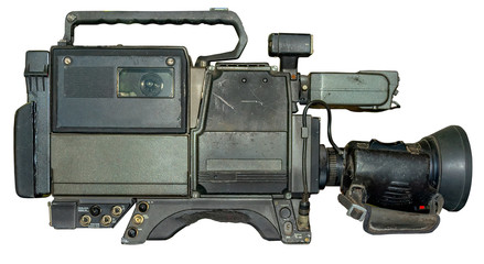 VINTAGE CAMCORDER. Old portable video camera on isolated white background with clipping path. 