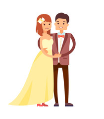 Happy Newlyweds in Cute Suits Vector Illustration